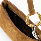 Interior of the STAUD Ollie Bag in Cigar showing the zip pocket and STAUD label