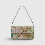 STAUD Timmy Convertible Shoulder Bag in Still Life Fruit - beaded green bag with fruit and floral motif