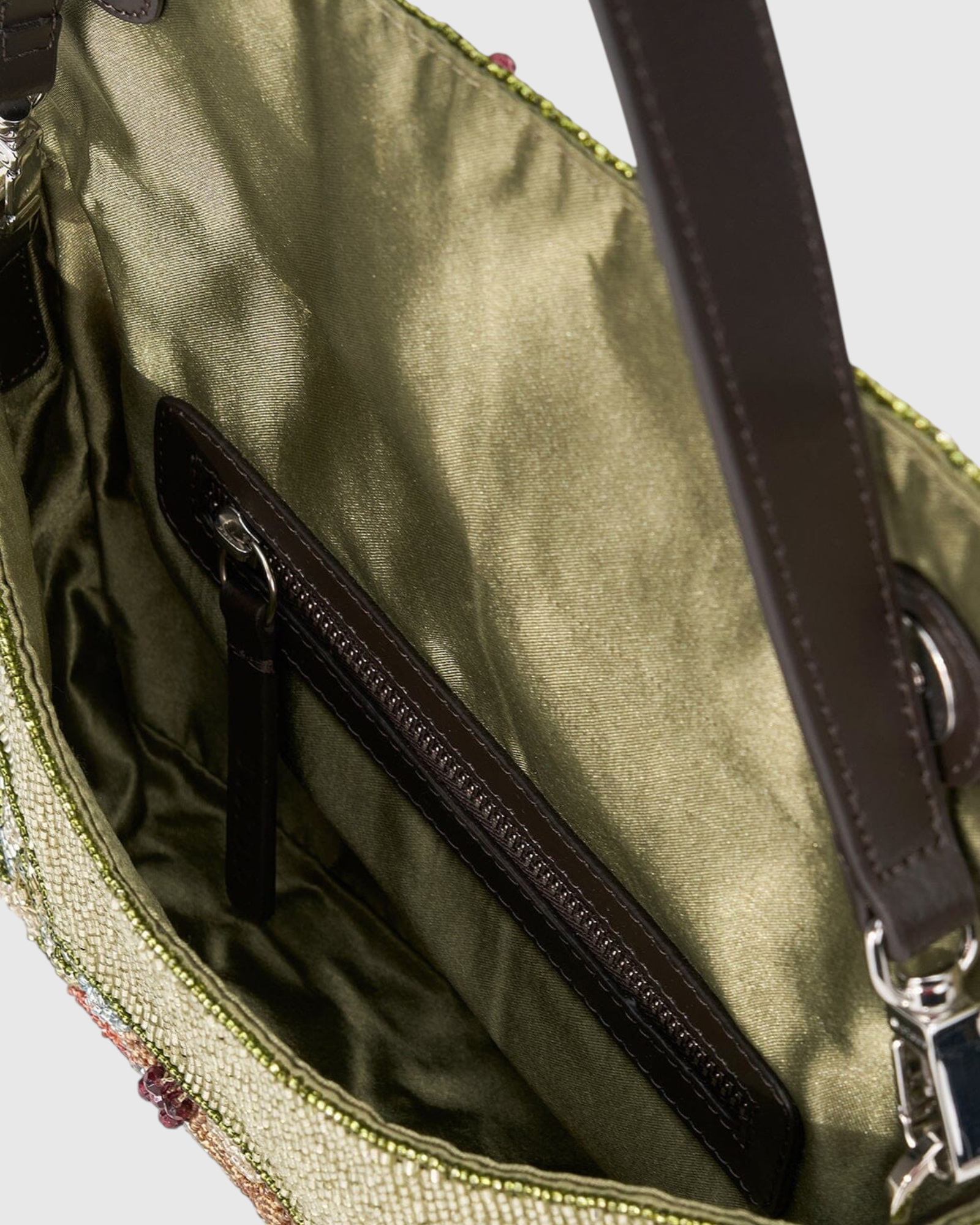 STAUD Timmy Convertible Shoulder Bag in Still Life Fruit - interior with zip pocket