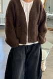 Alpaca Sweater Jacket - Wood on model 