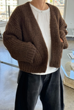 Alpaca Sweater Jacket - Wood on model turned toward the side