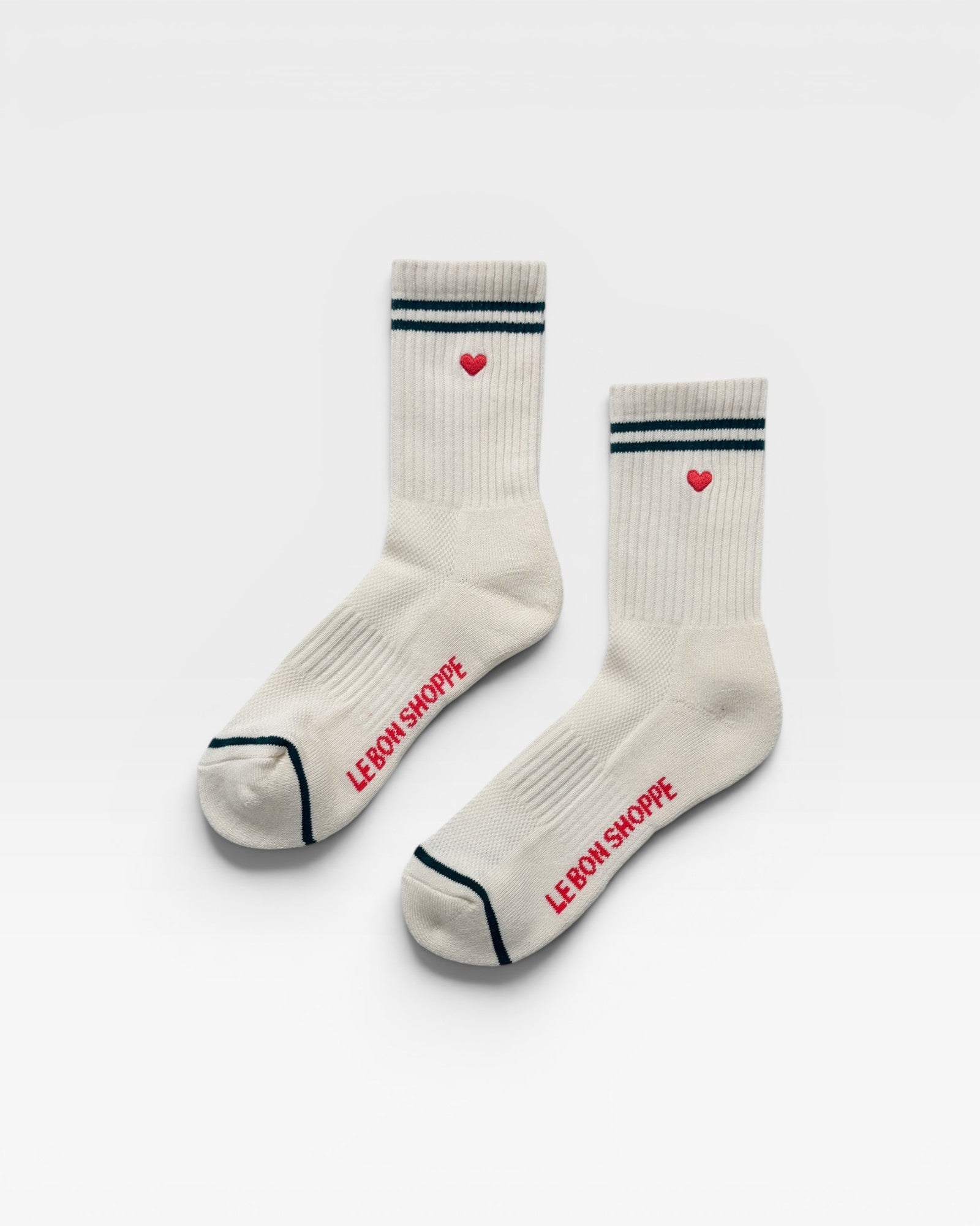 Embroidered Boyfriend Socks parchment + heart