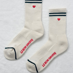 Embroidered Boyfriend Socks parchment + heart