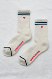 Embroidered Boyfriend Socks parchment + heart