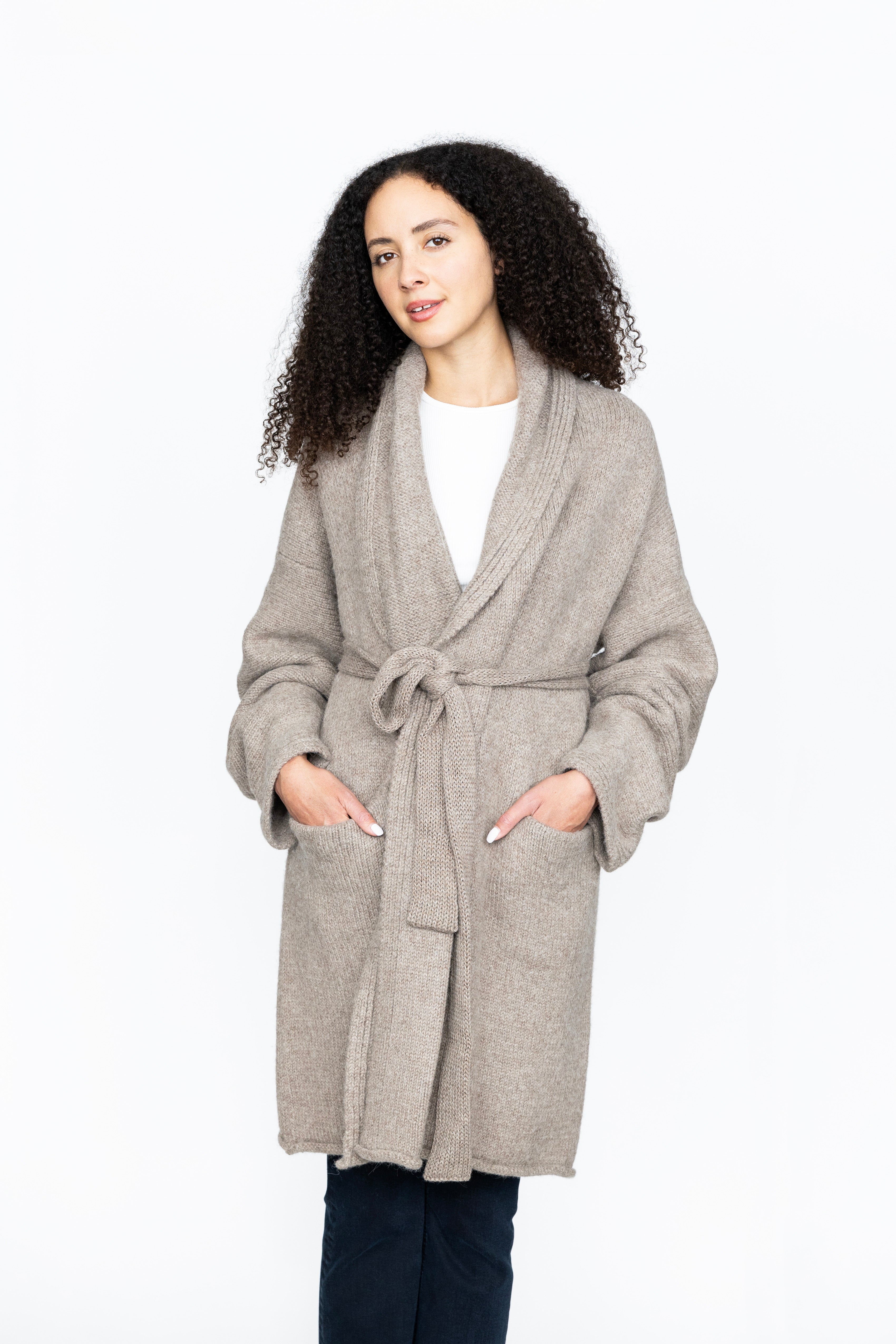 Jones Sweater Coat in Mushroom with belt