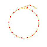 14K Enamel Bead Piatto Chain Bracelet in red