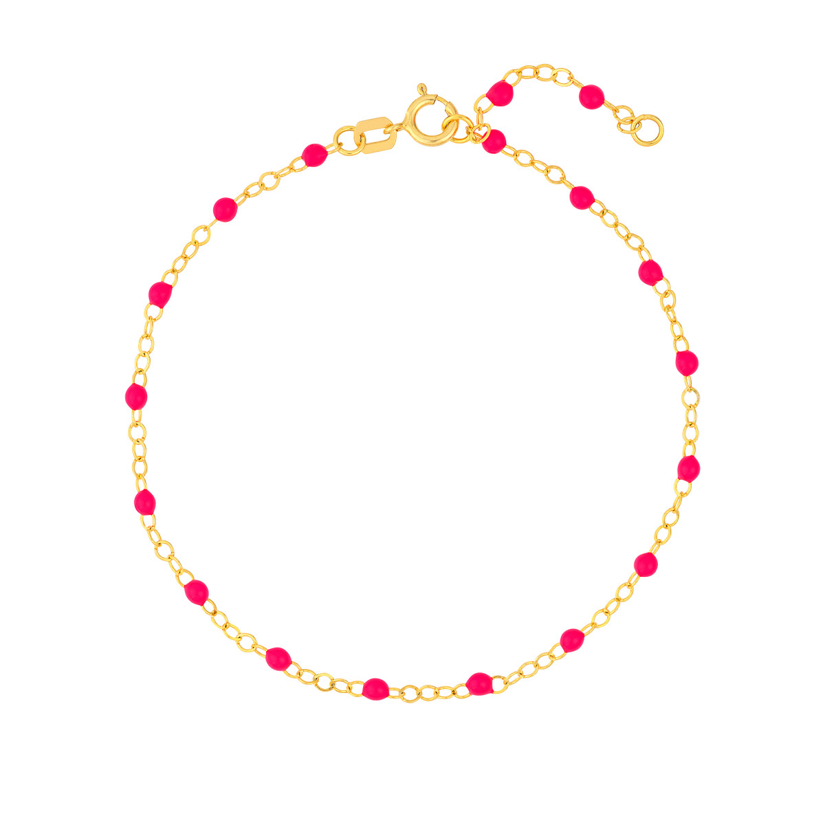 14K Enamel Bead Piatto Chain Bracelet in hot pink