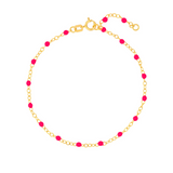 14K Enamel Bead Piatto Chain Bracelet in hot pink