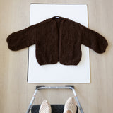 Chunky Alpaca Pearl Pattern Bomber Cardigan - Dark Brown