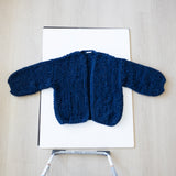 Chunky Alpaca Pearl Pattern Bomber Cardigan - Denim