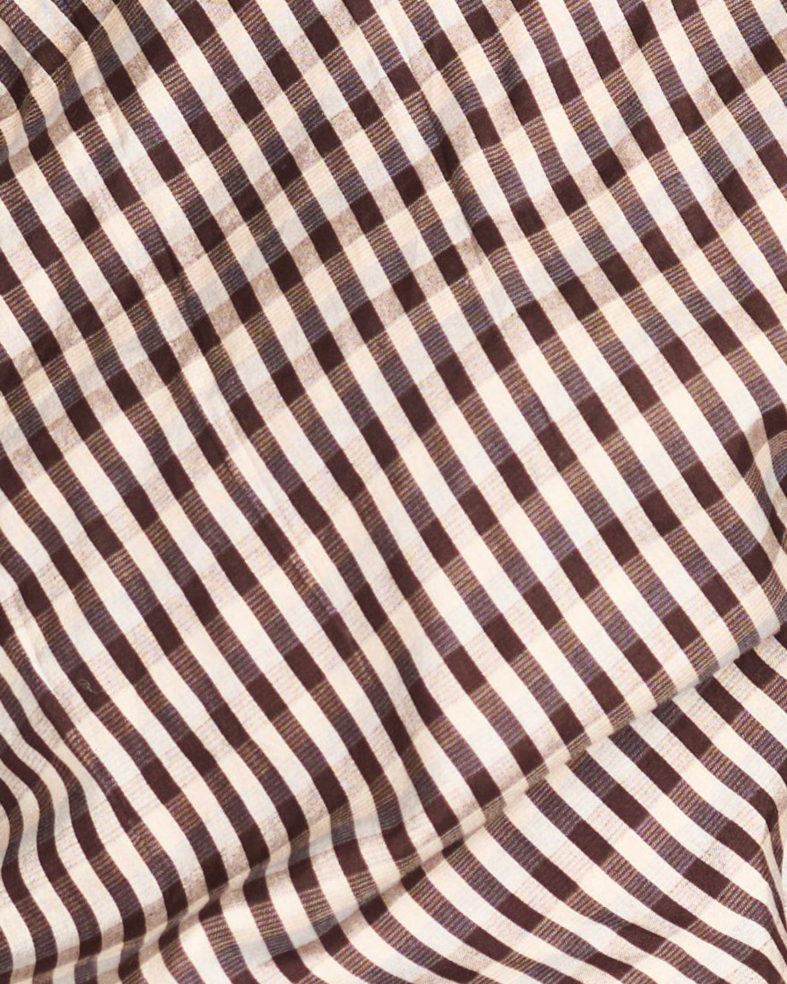 MIRTH Marais Silk Top in Shadowline Plaid — close detail of the Shadowline Plaid silk