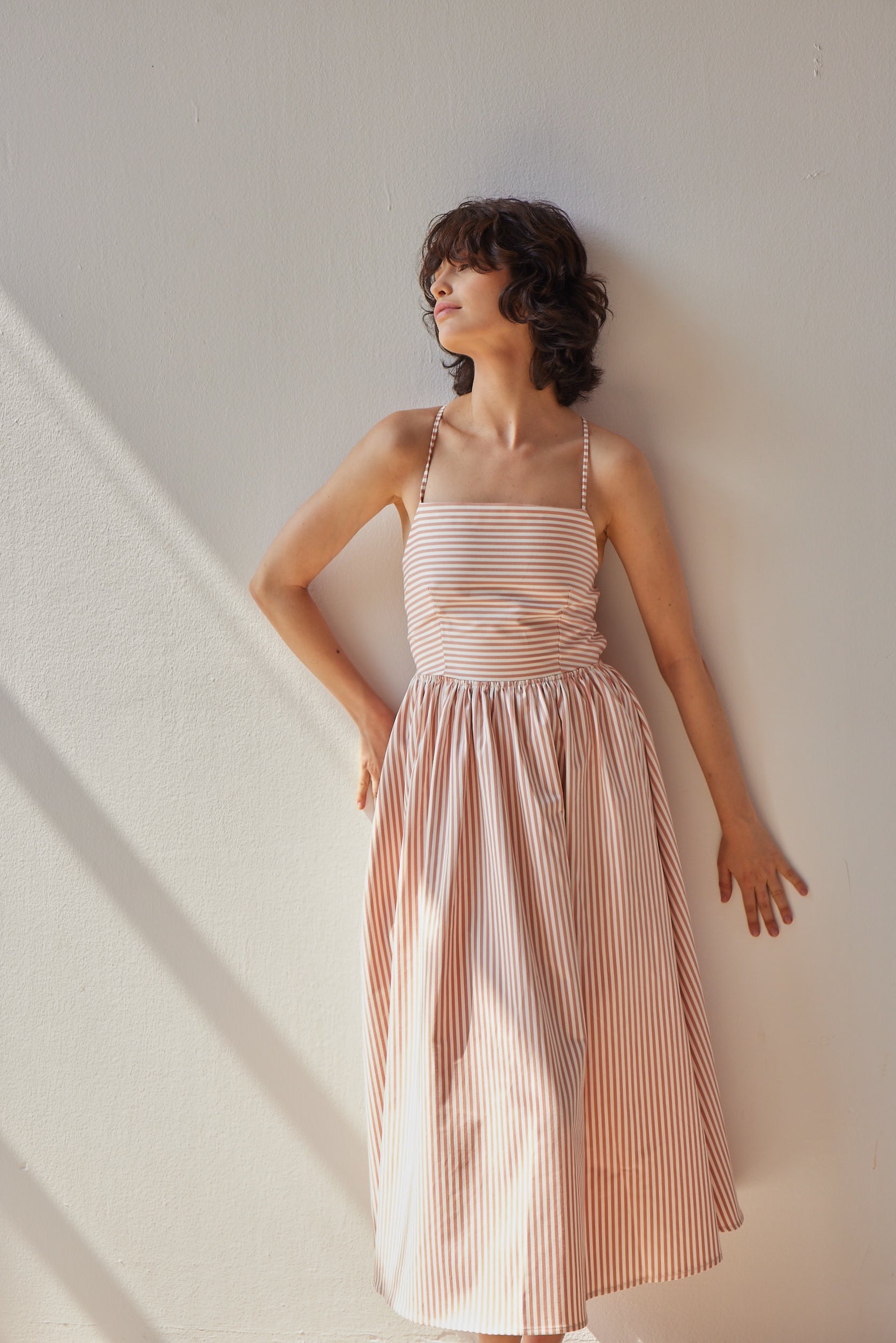 Beth Dress - Pink Stripes on model