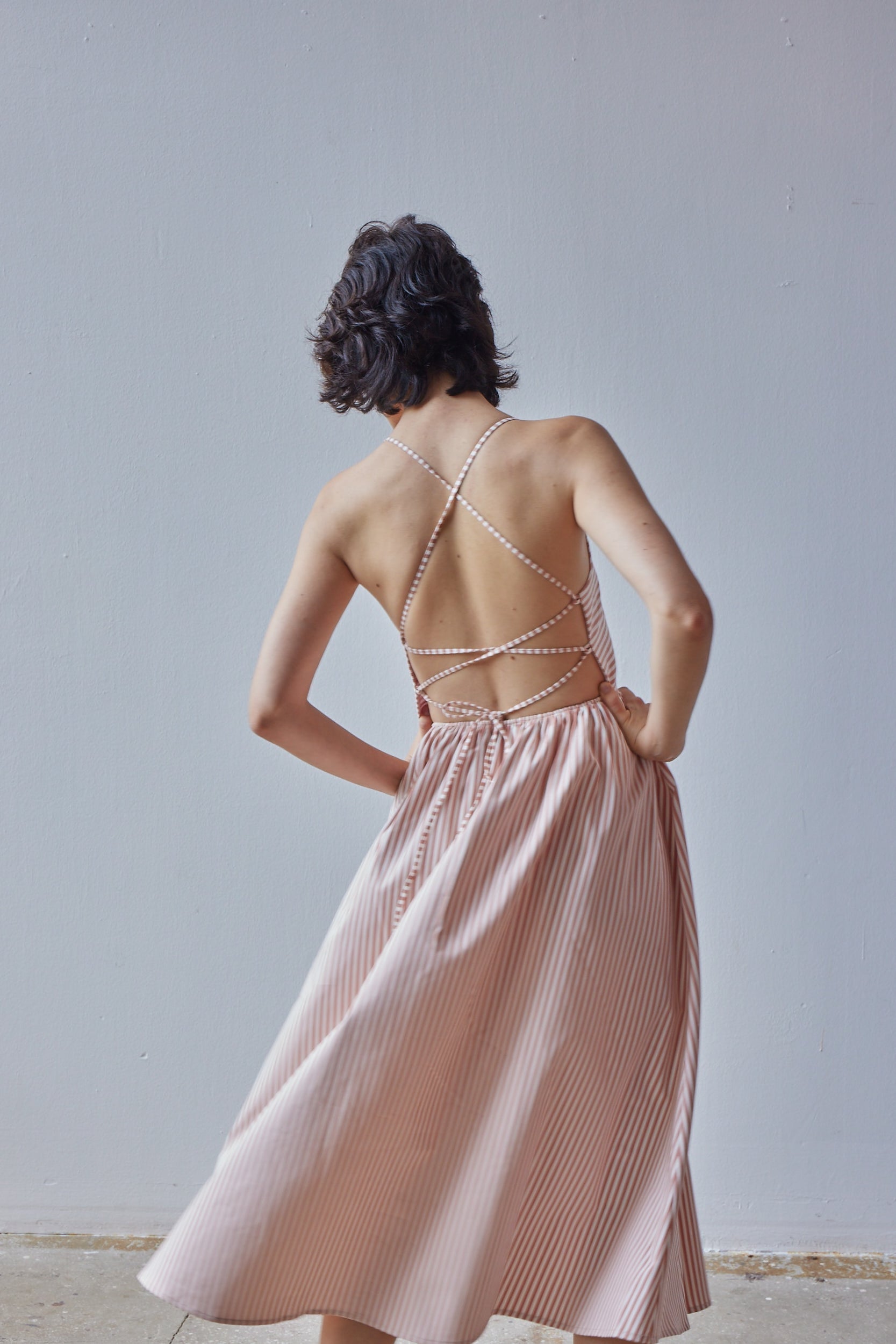 Beth Dress - Pink Stripes dress with movement 