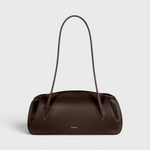 JONES + CO Oyster shoulder bag in espresso pebble grained leather with a sleek, structured design.