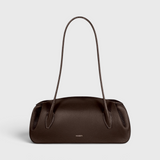 JONES + CO Oyster shoulder bag in espresso pebble grained leather with a sleek, structured design.