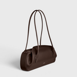 JONES + CO Oyster shoulder bag in espresso pebble grained leather with long handles, side view