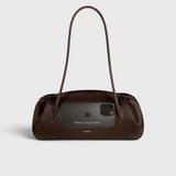 JONES + CO espresso pebble grained leather Oyster shoulder bag with a sleek, spacious design for everyday use.