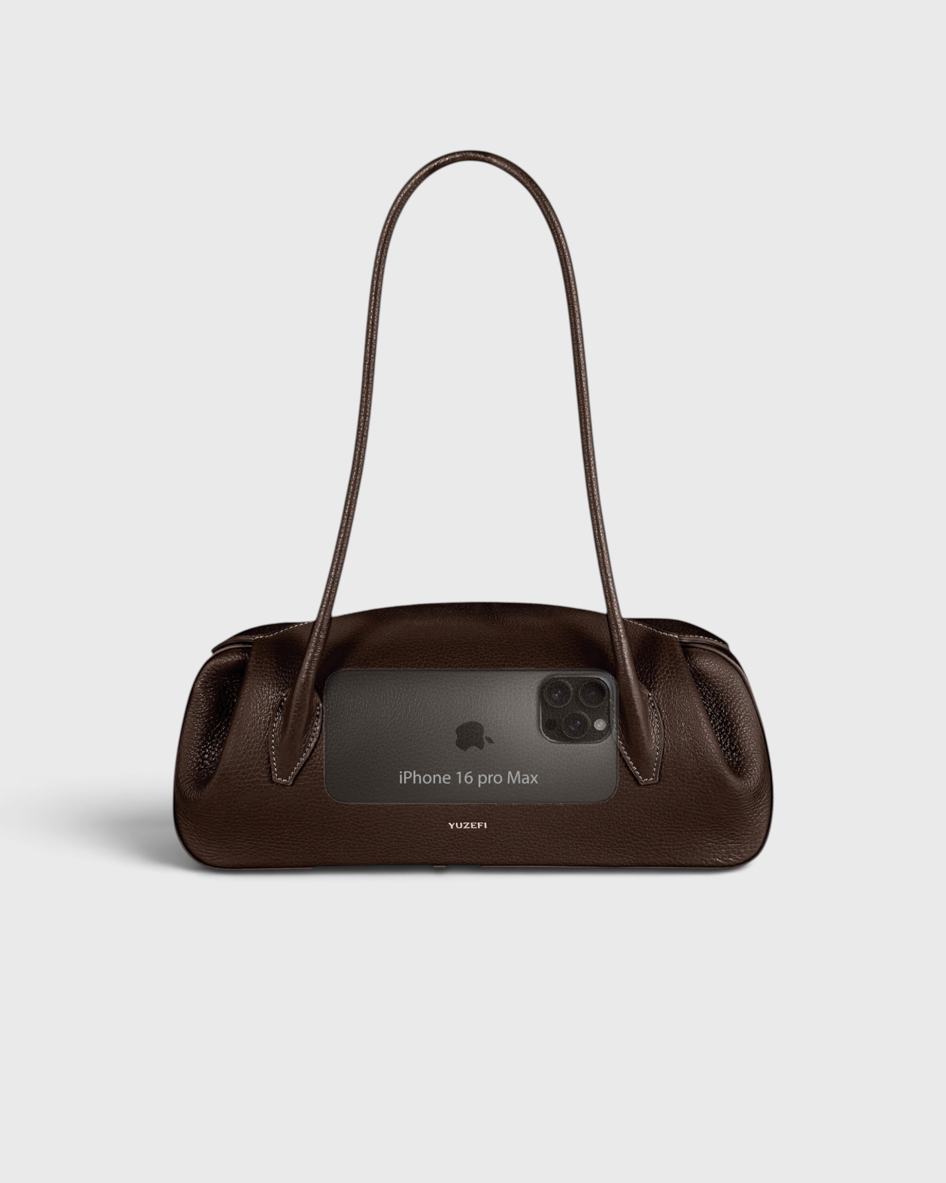 JONES + CO espresso pebble grained leather Oyster shoulder bag with a sleek, spacious design for everyday use.