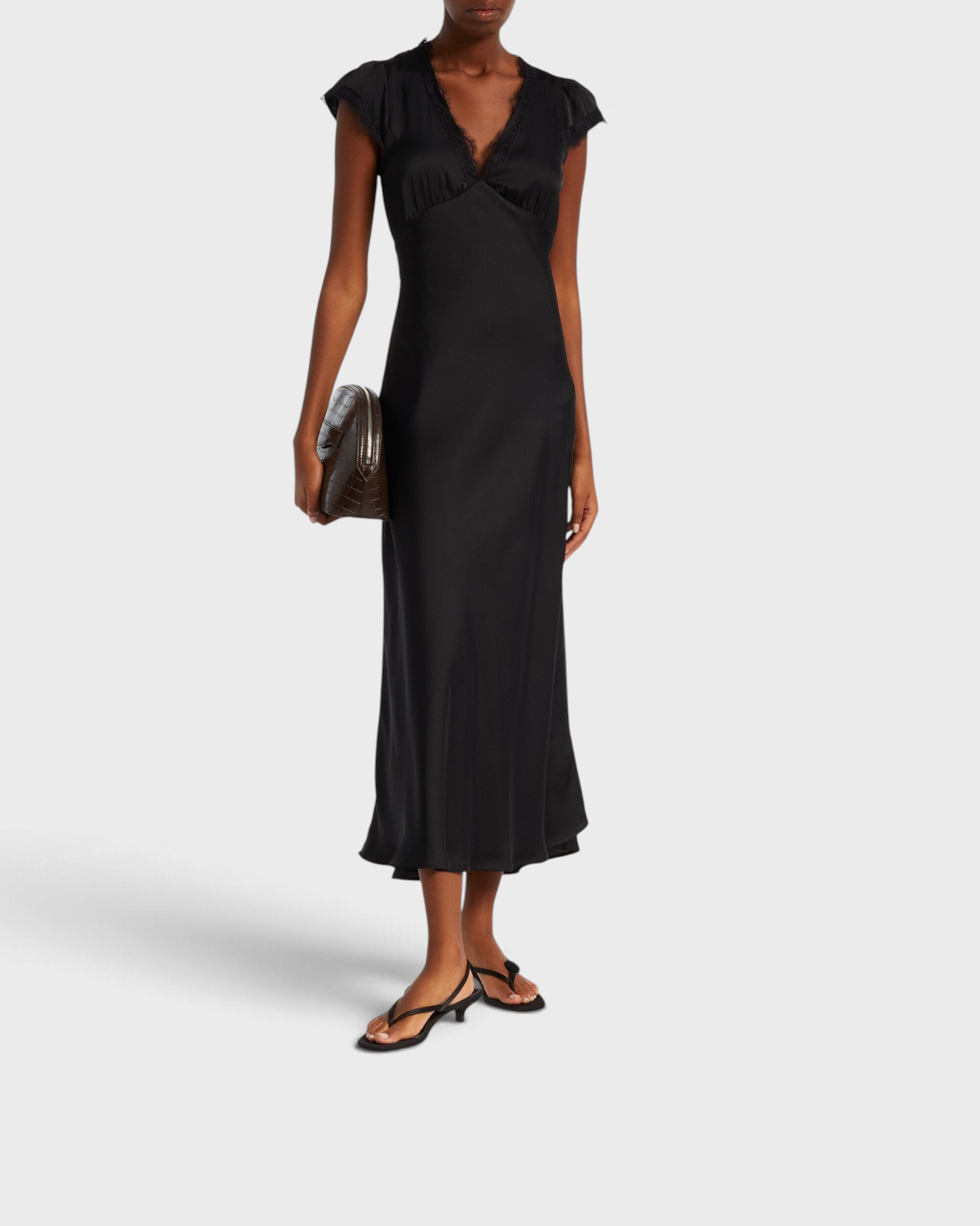 Faithfull the Brand Mina Midi Dress in Black - full length, styled