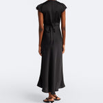 Faithfull the Brand Mina Midi Dress in Black - back with self-tie