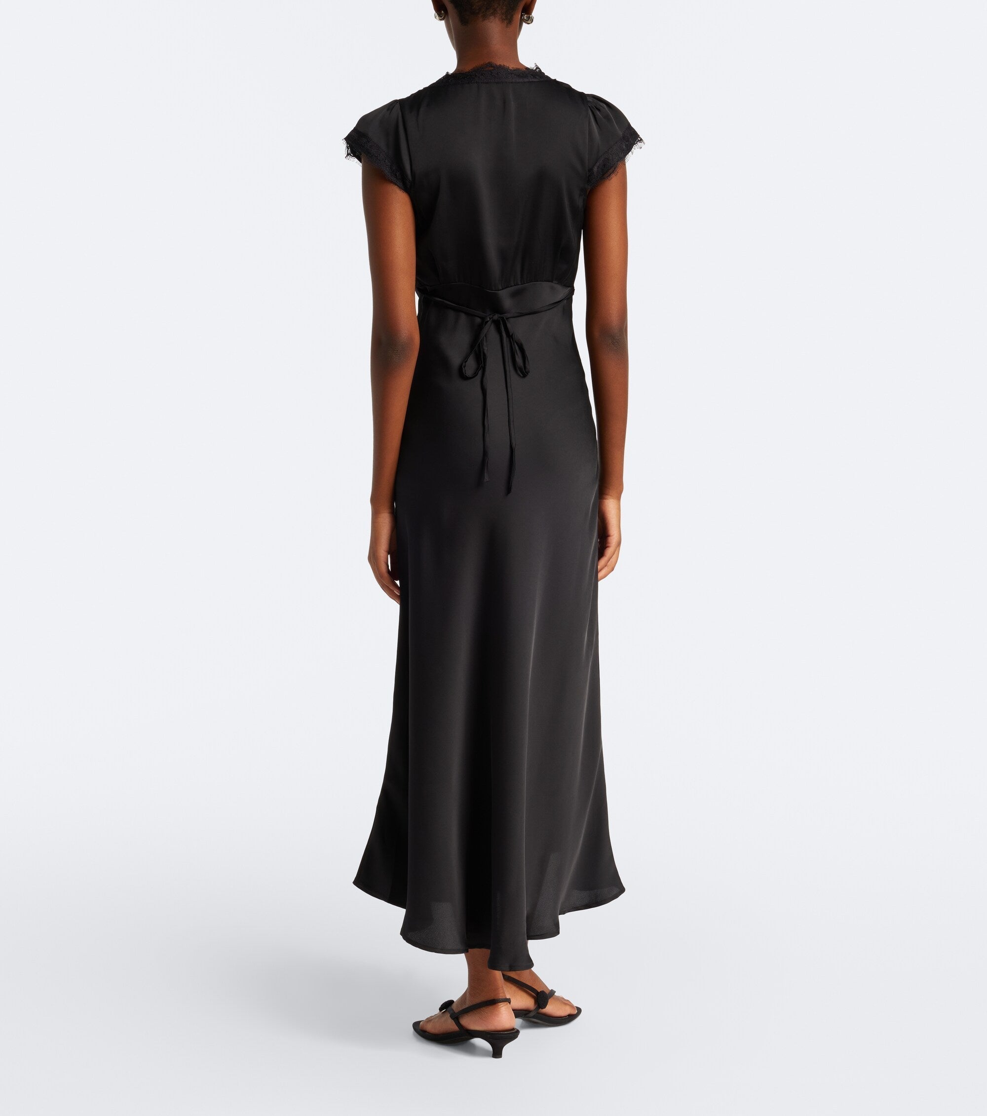 Faithfull the Brand Mina Midi Dress in Black - back with self-tie