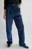 Cord Pleated Trouser in Navy