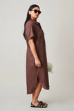 Side view of Polo Shirtdress - Chocolate Linen