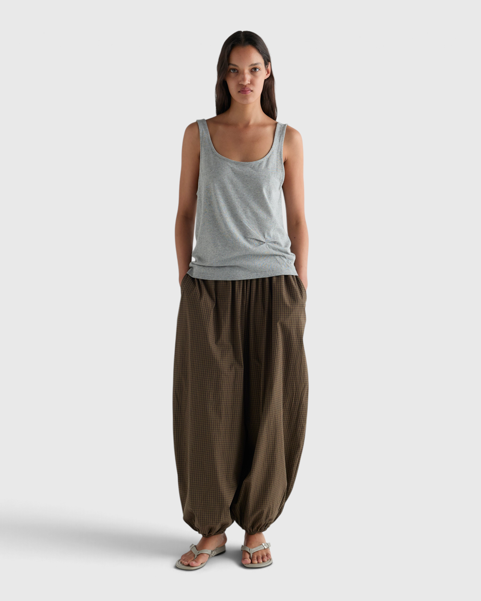 Deiji Studios Balloon Pant in Garden Check - full length