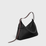 JONES + CO Rider M Elche black leather bag with a unique hand-braided strap and architectural silhouette.