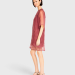 MIRTH Umbria Organza Dress in Dark Cerise — worn, side view