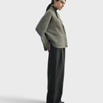 SISA Felted Alpaca Cardigan in Moss, side view showing the dropped shoulder