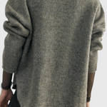 SISA Felted Alpaca Cardigan in Moss, back view showing the curved hem
