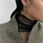SISA Felted Alpaca Cardigan in Moss, close detail of the V-neckline and horn buttons