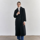 SISA Notch Collar Long Baby Alpaca Coat in Midnight