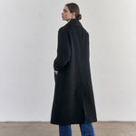 SISA Notch Collar Long Baby Alpaca Coat in Midnight - back view