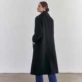 SISA Notch Collar Long Baby Alpaca Coat in Midnight - back view
