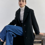 SISA Notch Collar Long Baby Alpaca Coat in Midnight