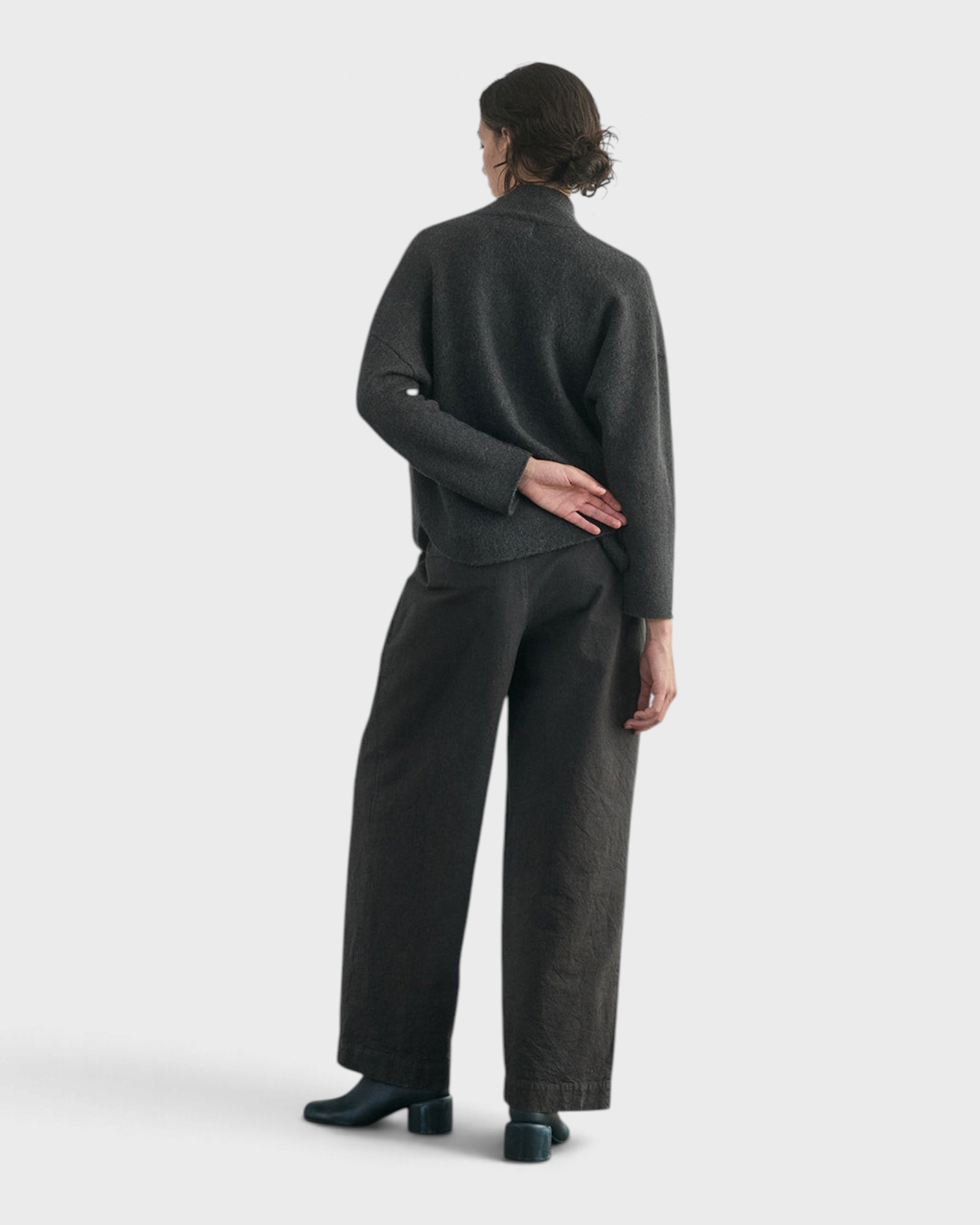 SISA Felted Alpaca Cardigan in Slate, full-length back view