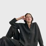 SISA Felted Alpaca Cardigan in Slate, front view showing the relaxed body