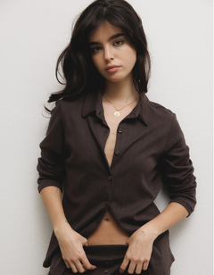 Eloise Pointelle Cardigan - Espresso