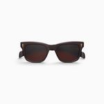 JONES + CO Hopkins cat-eye sunglasses in carob dark brown acetate with sepia lenses and gold temple hardware.