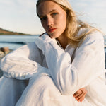 close up sleeve view of Cecile Oversized Linen Shirt - White