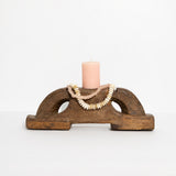 Vintage Wooden Distressed Candle Holder — view 2