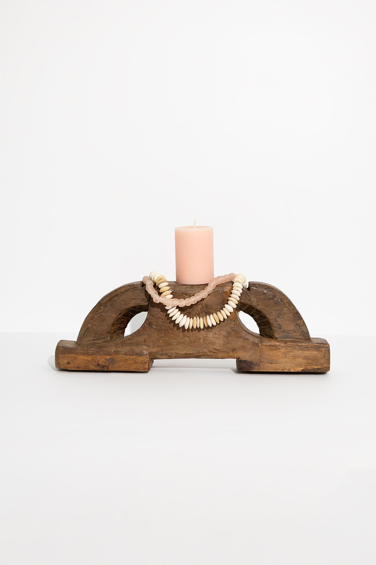 Vintage Wooden Distressed Candle Holder — view 2
