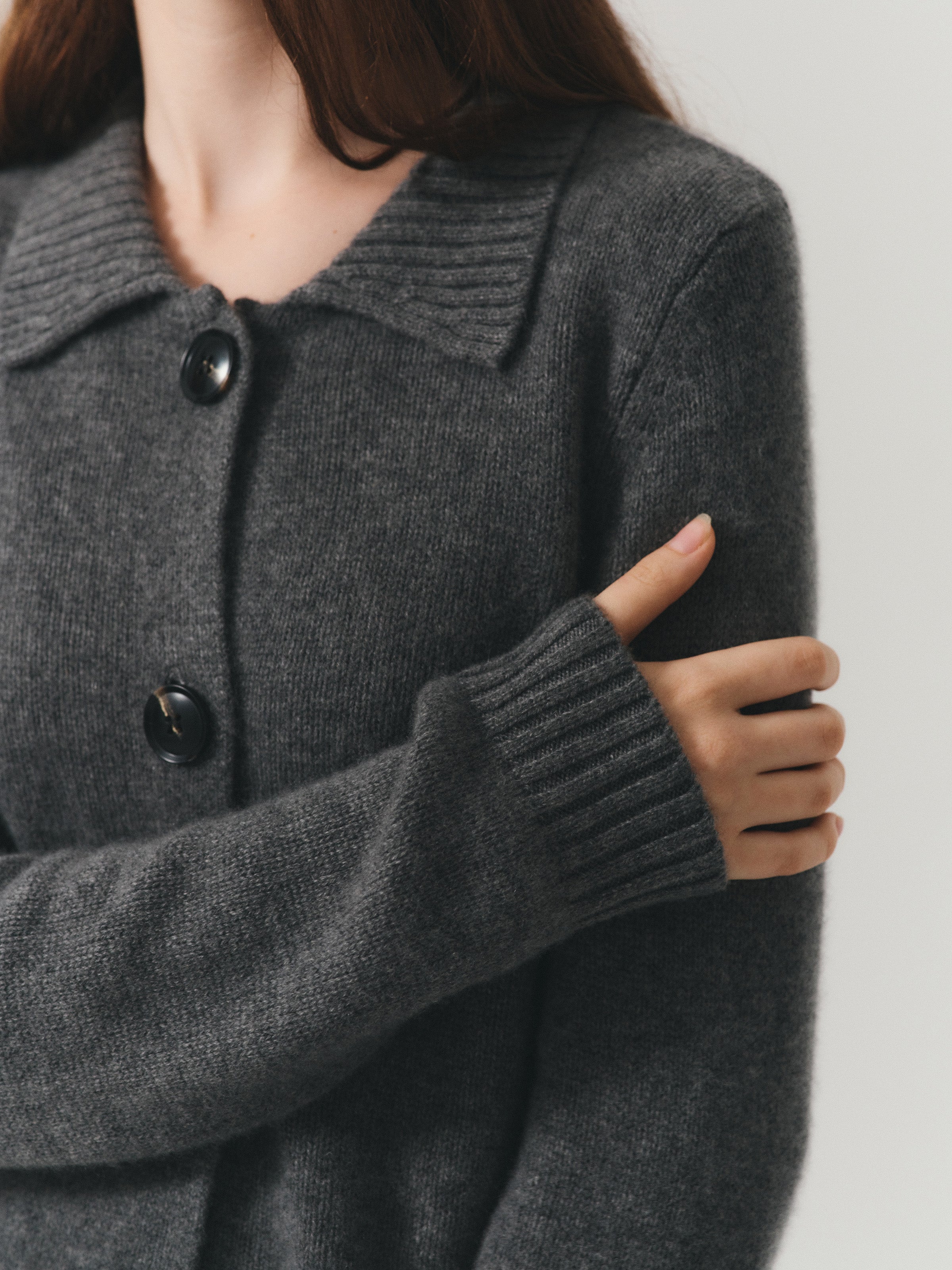 Kaia Cashmere Cardigan in Stone Grey - lifestyle
