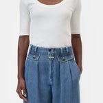 Wide Neck Short Sleeve Top - Ivory — view 2