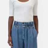 Wide Neck Short Sleeve Top - Ivory — view 2