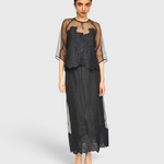 MIRTH Bari Organza Top in Black Waterlily — worn, full length