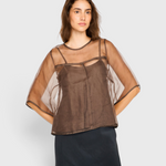 MIRTH Organza Field Top in Cocoa — worn, back view