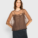 MIRTH Organza Field Top in Cocoa — worn, back view